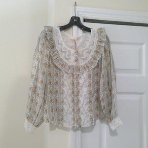 LoveShackFancy Floral Lace Blouse in White and Orange
